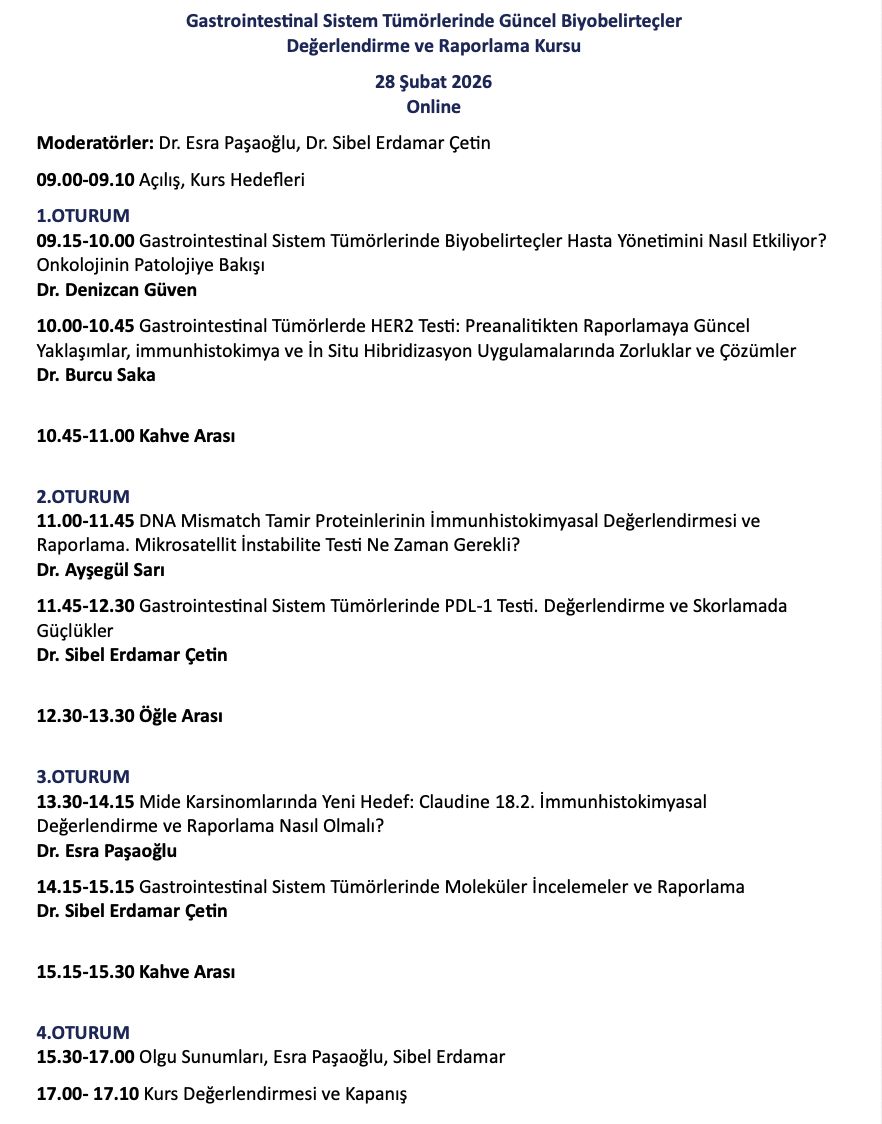 Gastrointestinal Sistem Tümörlerinde Güncel Biyobelirteçler Değerlendirme ve Raporlama Kursu